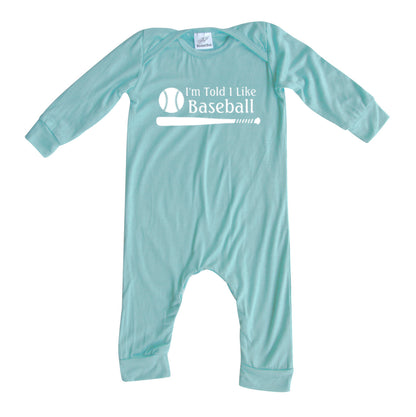 I'm Told I Like Baseball Long Sleeve Romper Silky Seafoam