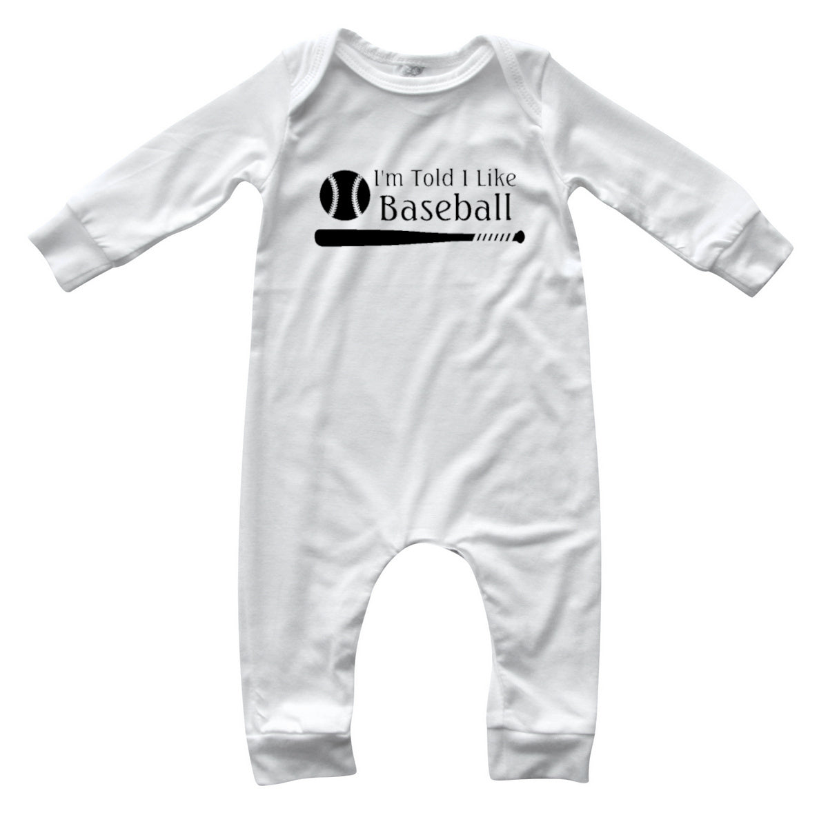 I'm Told I Like Baseball Long Sleeve Romper Silky Off White