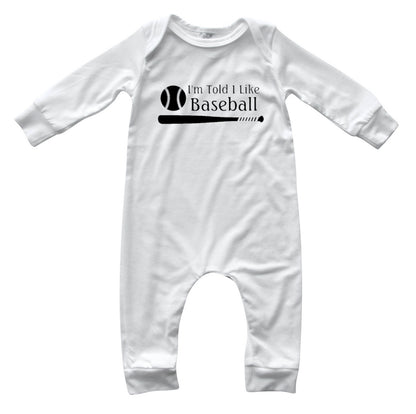 I'm Told I Like Baseball Long Sleeve Romper Silky Off White