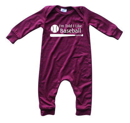 I'm Told I Like Baseball Long Sleeve Romper Silky Wine