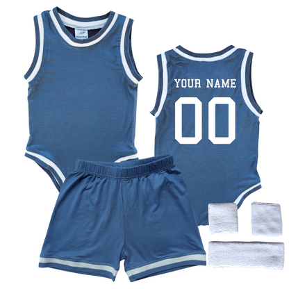Personalized Basketball Jersey Baby Bodysuit & Matching Shorts with Name & Number on BACK Only Blue Yes Include Sweatband Set