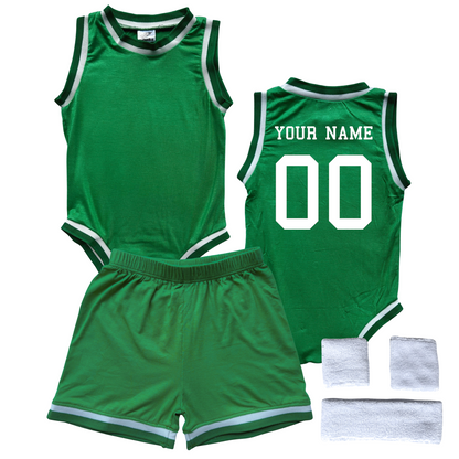 Personalized Basketball Jersey Baby Bodysuit & Matching Shorts with Name & Number on BACK Only Green Yes Include Sweatband Set