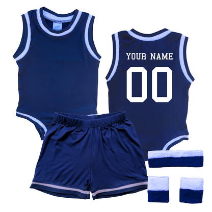 Personalized Basketball Jersey Baby Bodysuit & Matching Shorts with Name & Number on BACK Only Navy Yes Include Sweatband Set