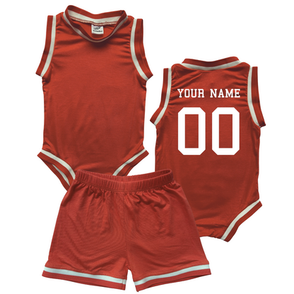 Personalized Basketball Jersey Baby Bodysuit & Matching Shorts with Name & Number on BACK Only Orange No Sweatband Set