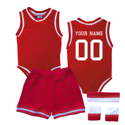 Personalized Basketball Jersey Baby Bodysuit & Matching Shorts with Name & Number on BACK Only Red Yes Include Sweatband Set