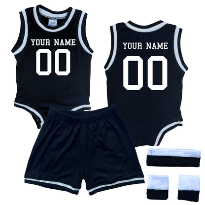 Personalized Basketball Jersey Baby Bodysuit & Matching Shorts with Name & Number on Front & Back Black Yes Include Sweatband Set