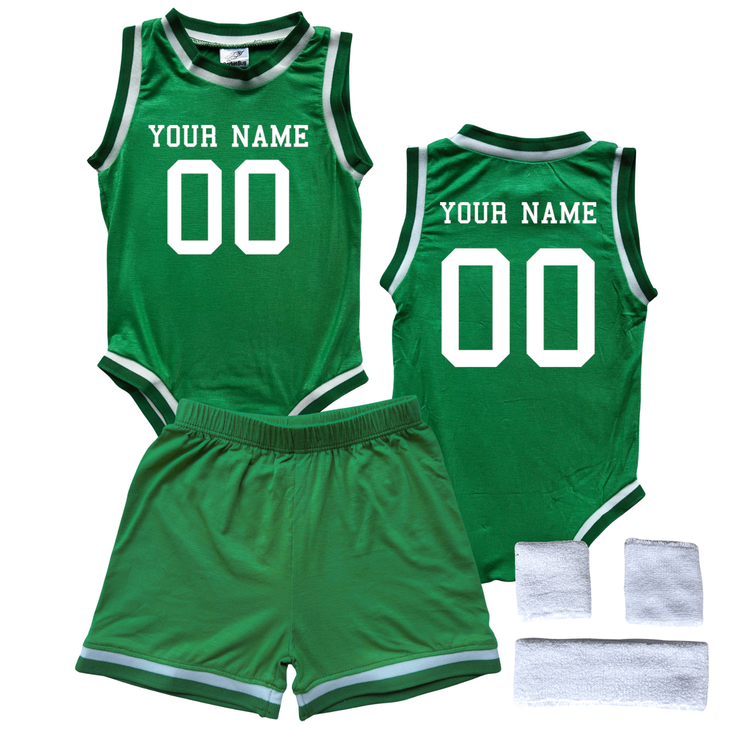 Personalized Basketball Jersey Baby Bodysuit & Matching Shorts with Name & Number on Front & Back Green Yes Include Sweatband Set