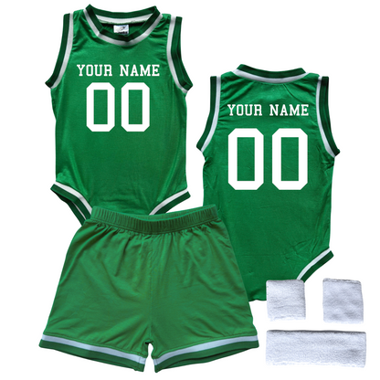 Personalized Basketball Jersey Baby Bodysuit & Matching Shorts with Name & Number on Front & Back Green Yes Include Sweatband Set