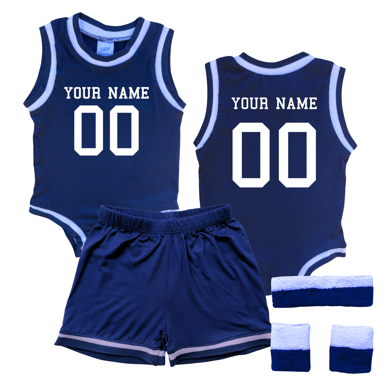 Personalized Basketball Jersey Baby Bodysuit & Matching Shorts with Name & Number on Front & Back Navy Yes Include Sweatband Set