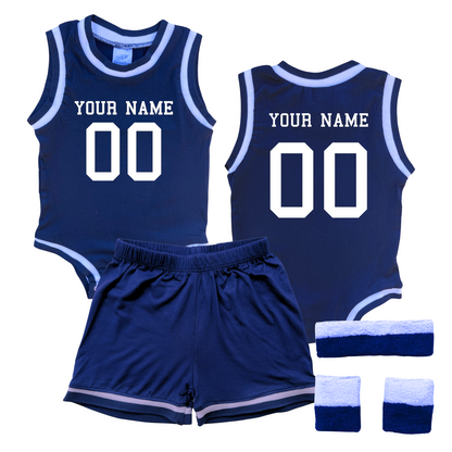 Personalized Basketball Jersey Baby Bodysuit & Matching Shorts with Name & Number on Front & Back Navy Yes Include Sweatband Set