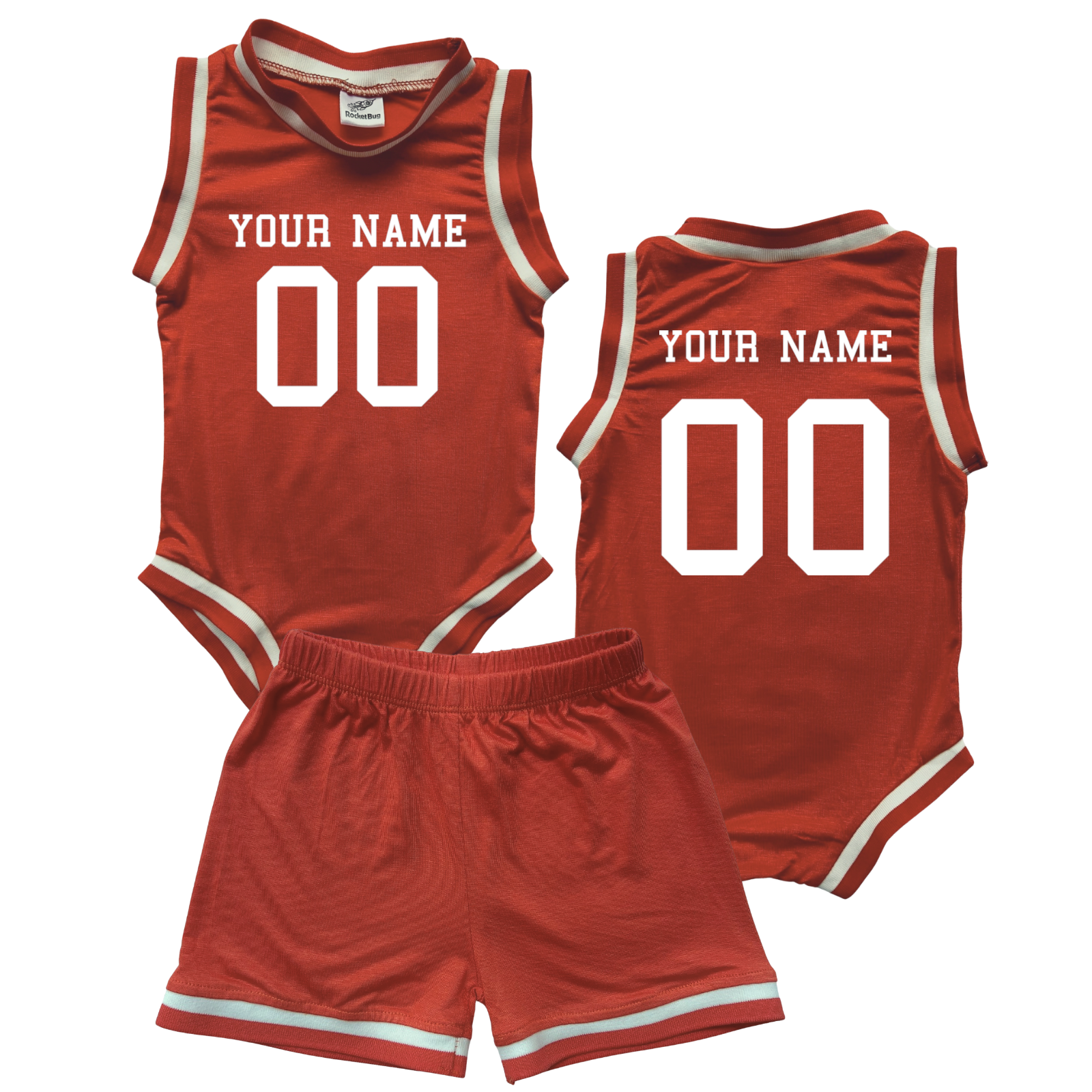 Personalized Basketball Jersey Baby Bodysuit & Matching Shorts with Name & Number on Front & Back Orange No Sweatband Set