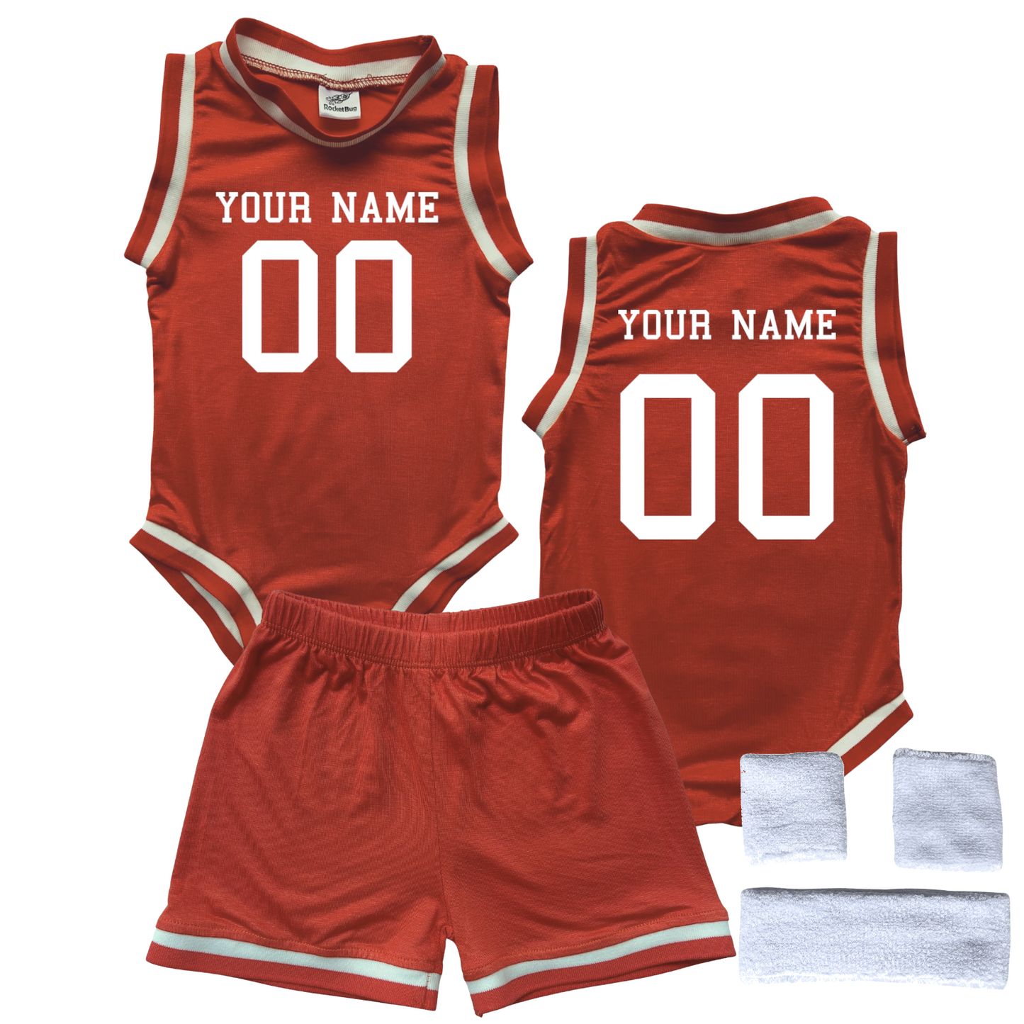 Personalized Basketball Jersey Baby Bodysuit & Matching Shorts with Name & Number on Front & Back Orange Yes Include Sweatband Set
