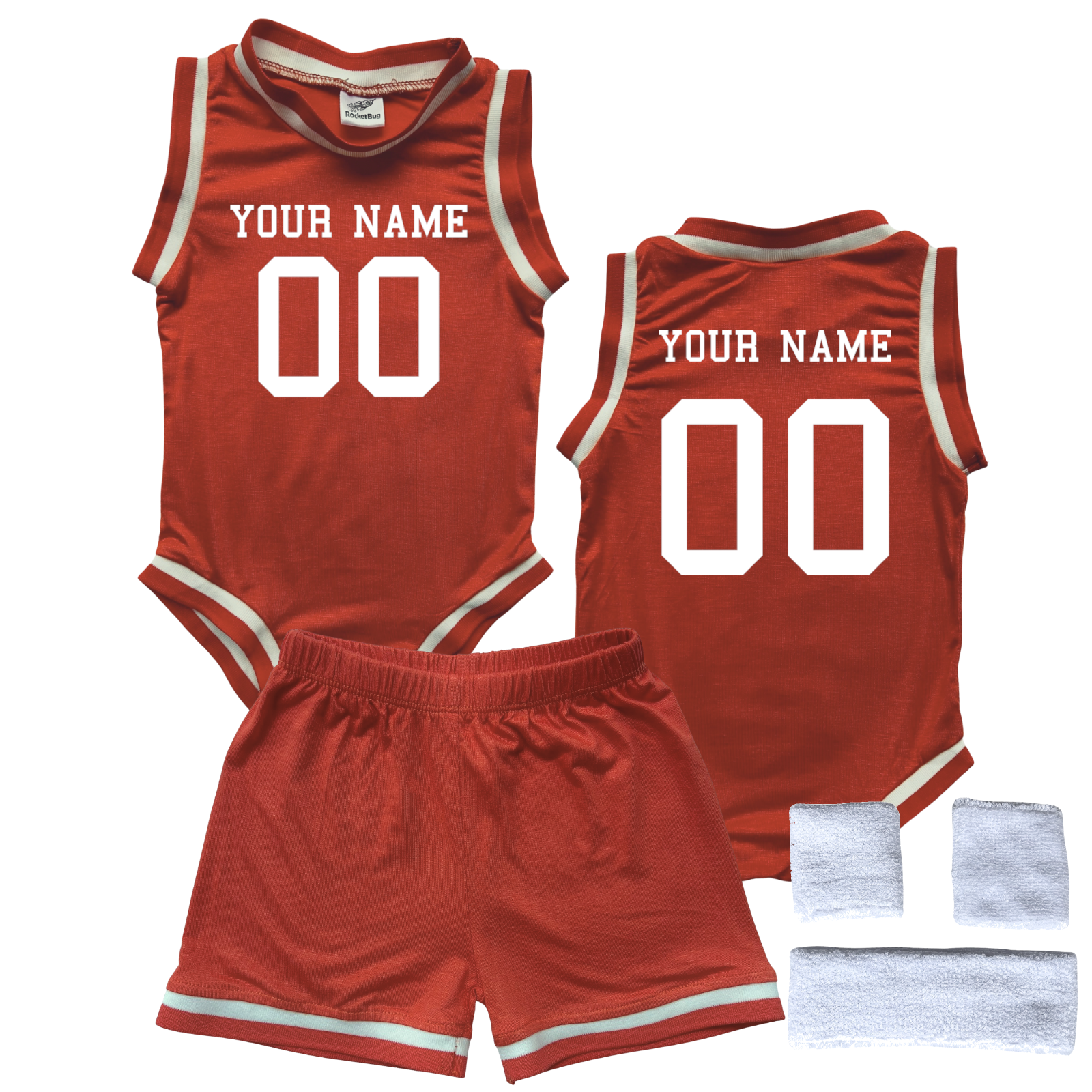Personalized Basketball Jersey Baby Bodysuit & Matching Shorts with Name & Number on Front & Back Orange Yes Include Sweatband Set