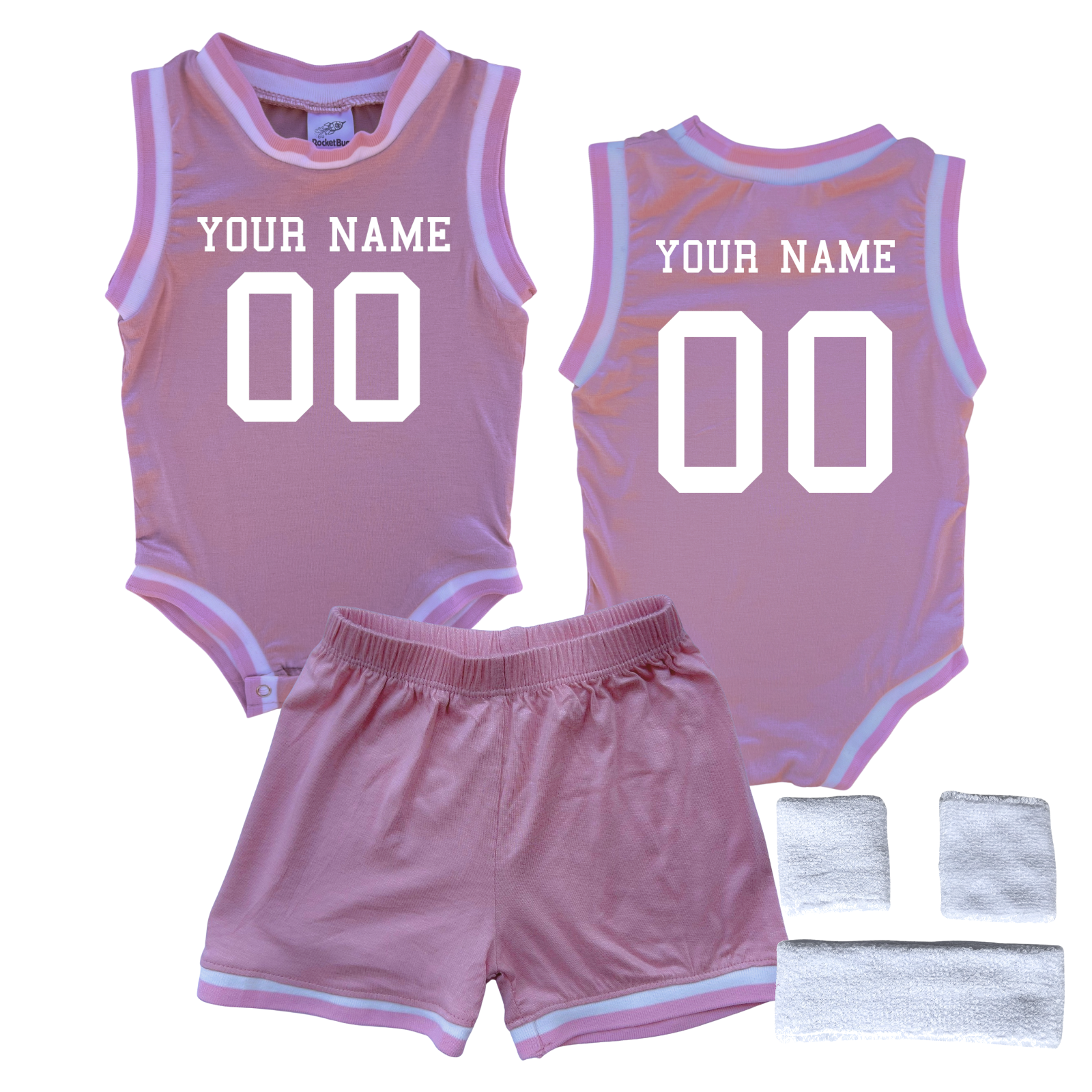 Personalized Basketball Jersey Baby Bodysuit & Matching Shorts with Name & Number on Front & Back Pink Yes Include Sweatband Set