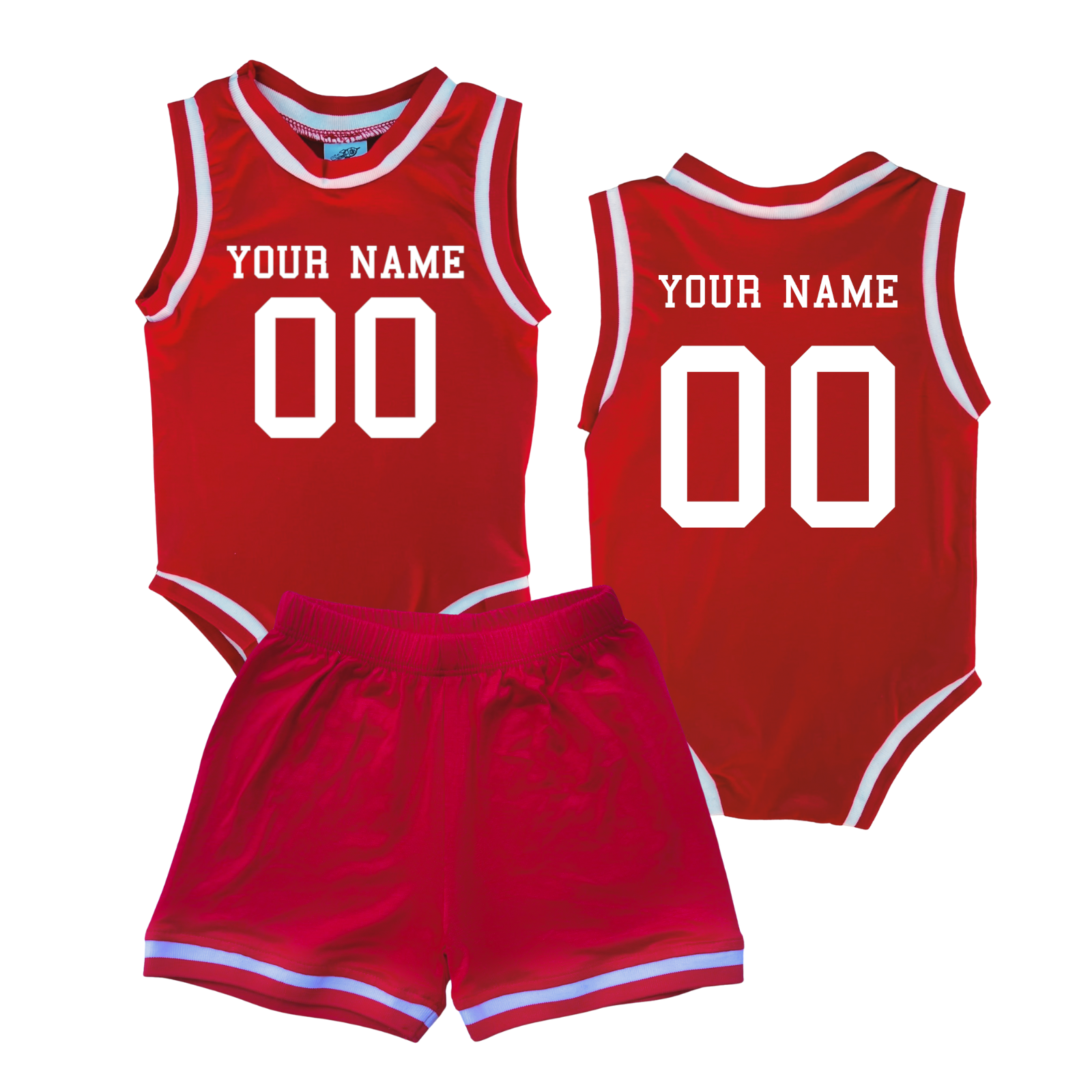 Personalized Basketball Jersey Baby Bodysuit & Matching Shorts with Name & Number on Front & Back Red No Sweatband Set
