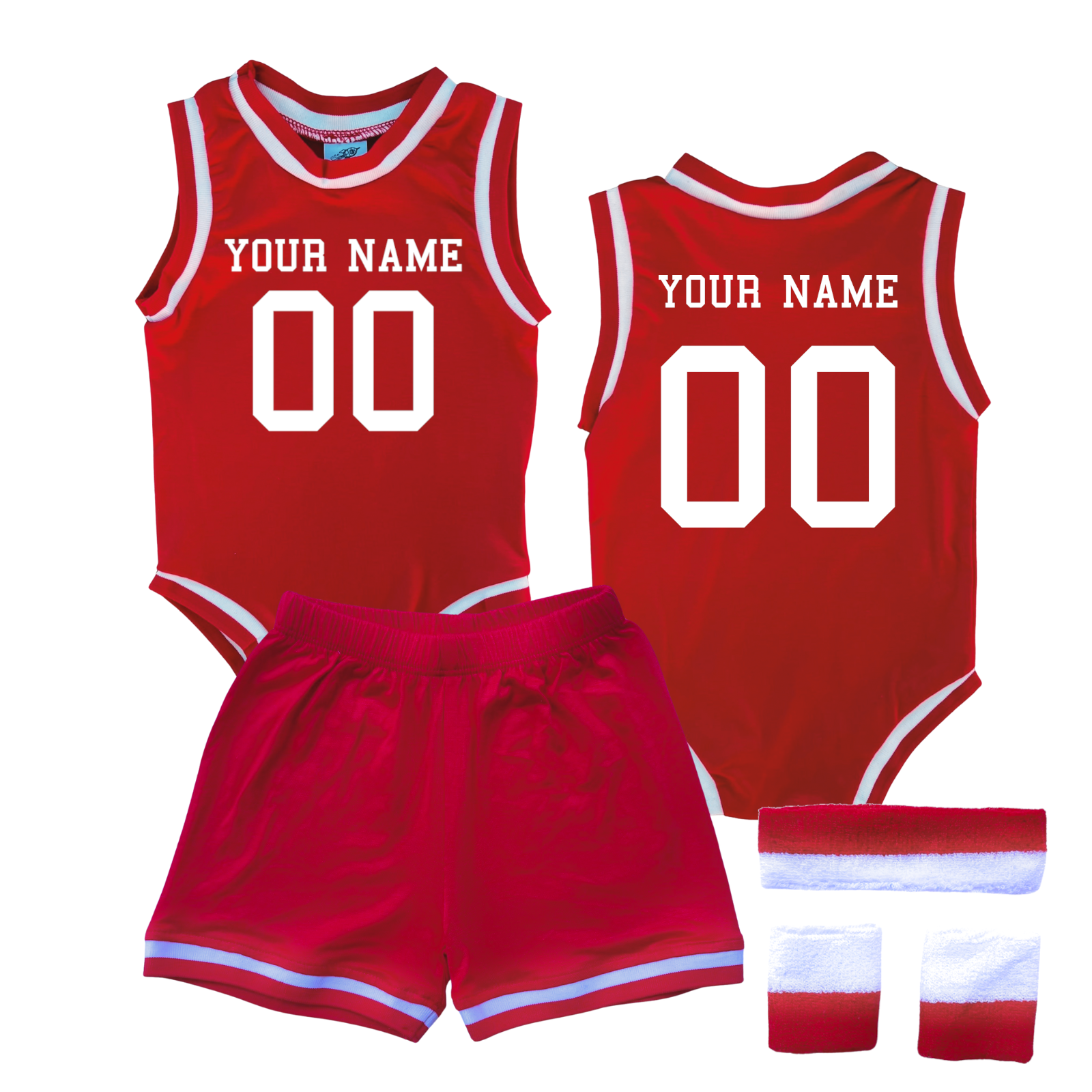 Personalized Basketball Jersey Baby Bodysuit & Matching Shorts with Name & Number on Front & Back Red Yes Include Sweatband Set