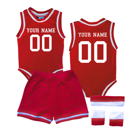Personalized Basketball Jersey Baby Bodysuit & Matching Shorts with Name & Number on Front & Back Red Yes Include Sweatband Set