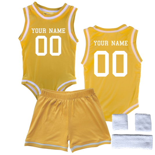 Personalized Basketball Jersey Baby Bodysuit & Matching Shorts with Name & Number on Front & Back Gold Yes Include Sweatband Set