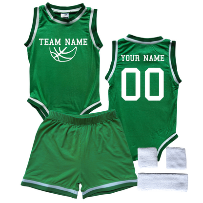 Personalized TEAM Basketball Jersey Baby Bodysuit & Matching Shorts with Name, Number & Team Green Yes Include Sweatband Set