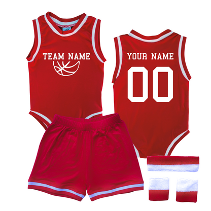 Personalized TEAM Basketball Jersey Baby Bodysuit & Matching Shorts with Name, Number & Team Red Yes Include Sweatband Set