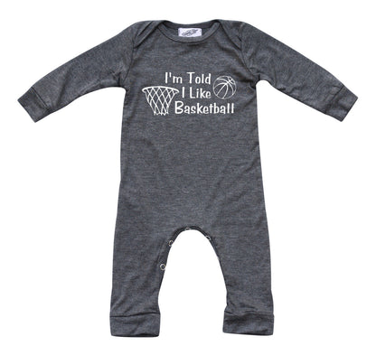 I'm Told I Like Basketball Long Sleeve Romper Silky Heather Gray