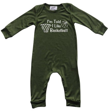 I'm Told I Like Basketball Long Sleeve Romper Silky Army Green