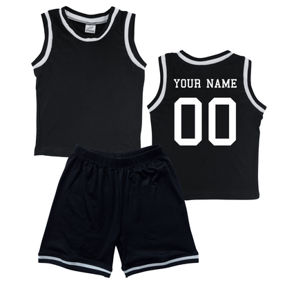 Personalized Sleeveless Basketball Jersey & Shorts Set for Toddlers- Personalized with Name and Number (Back) & (Front) Blank Black No Sweatband Set