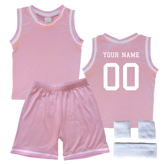 Personalized Sleeveless Basketball Jersey & Shorts Set for Toddlers- Personalized with Name and Number (Back) & (Front) Blank Pink Yes Include Sweatband Set