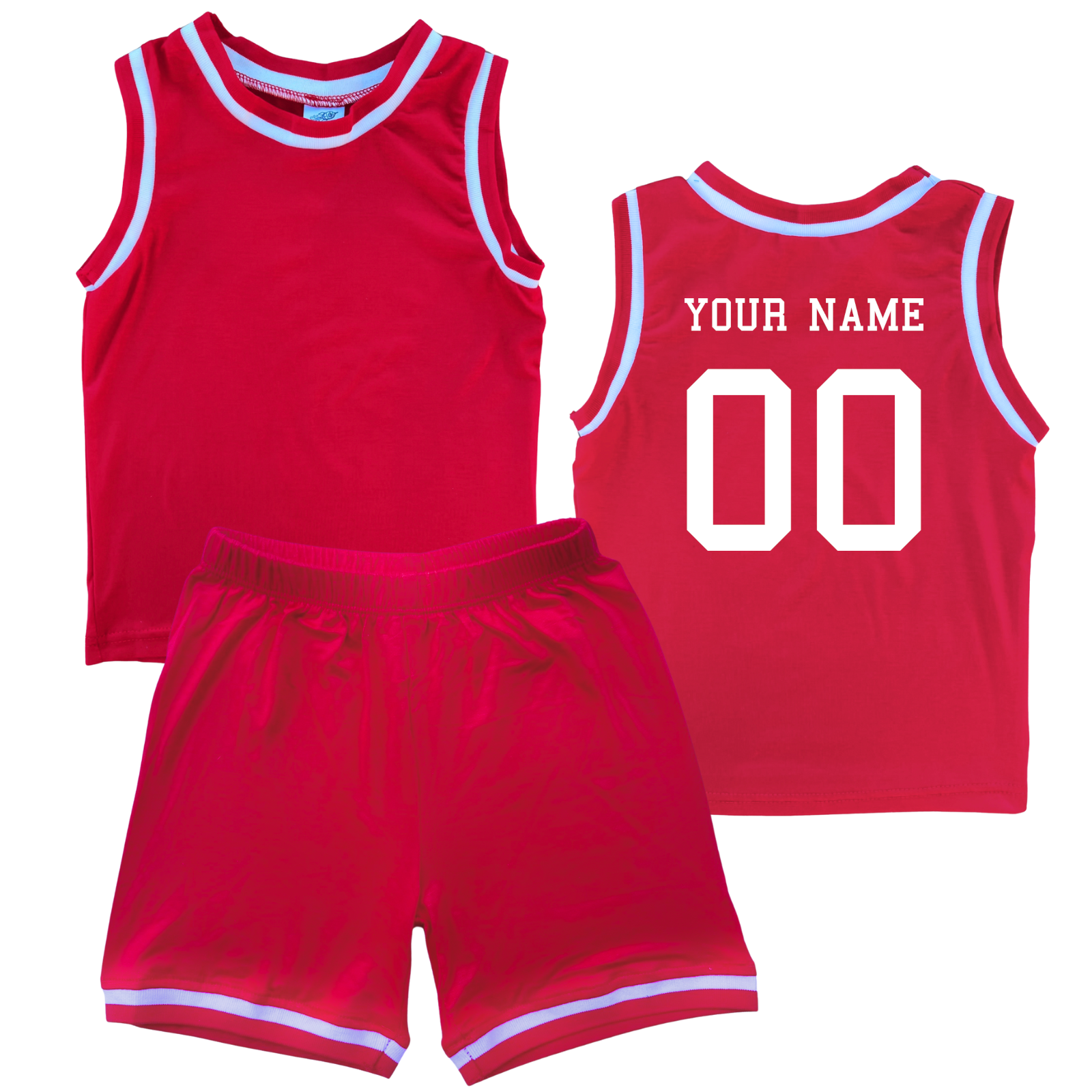 Personalized Sleeveless Basketball Jersey & Shorts Set for Toddlers- Personalized with Name and Number (Back) & (Front) Blank Red No Sweatband Set