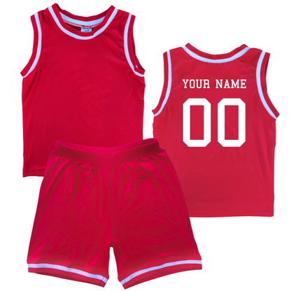 Personalized Sleeveless Basketball Jersey & Shorts Set for Toddlers- Personalized with Name and Number (Back) & (Front) Blank Red No Sweatband Set