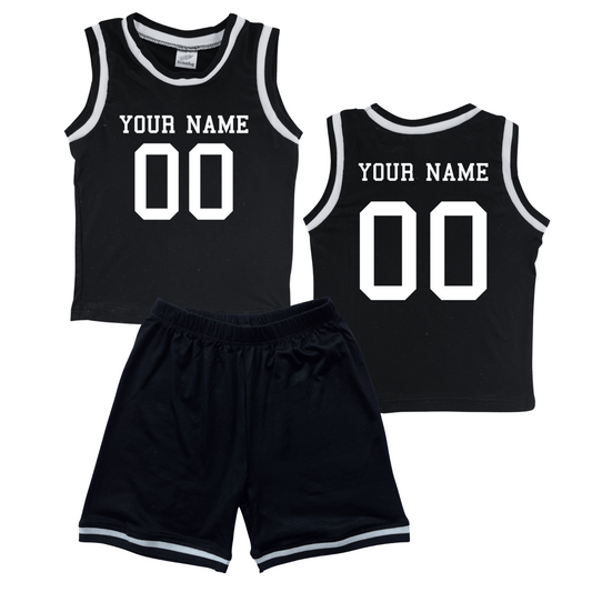 Personalized Sleeveless Basketball Jersey & Shorts Set for Toddlers- Personalized with Name and Number (Front & Back) Black No Sweatband Set