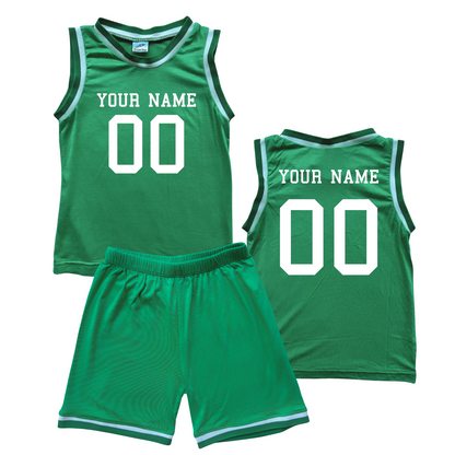 Personalized Sleeveless Basketball Jersey & Shorts Set for Toddlers- Personalized with Name and Number (Front & Back) Green No Sweatband Set