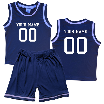 Personalized Sleeveless Basketball Jersey & Shorts Set for Toddlers- Personalized with Name and Number (Front & Back) Navy No Sweatband Set