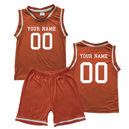 Personalized Sleeveless Basketball Jersey & Shorts Set for Toddlers- Personalized with Name and Number (Front & Back) Orange No Sweatband Set