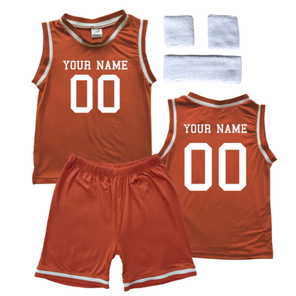 Personalized Sleeveless Basketball Jersey & Shorts Set for Toddlers- Personalized with Name and Number (Front & Back) Orange Yes Include Sweatband Set