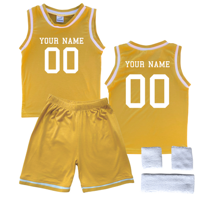 Personalized Sleeveless Basketball Jersey & Shorts Set for Toddlers- Personalized with Name and Number (Front & Back) Gold Yes Include Sweatband Set