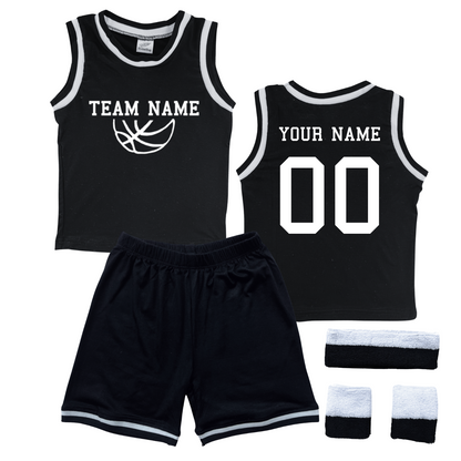 Personalized Sleeveless Basketball Jersey & Shorts Set for Toddlers- Personalized with Name and Number (Back) & Team Name (Front) Black Yes Include Sweatband Set