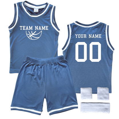 Personalized Sleeveless Basketball Jersey & Shorts Set for Toddlers- Personalized with Name and Number (Back) & Team Name (Front) Blue Yes Include Sweatband Set