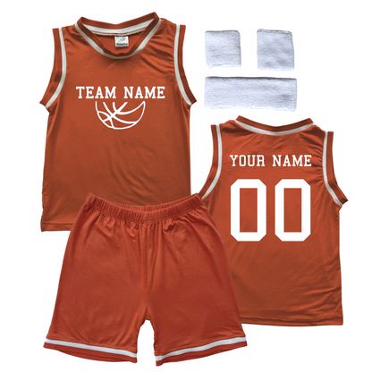 Personalized Sleeveless Basketball Jersey & Shorts Set for Toddlers- Personalized with Name and Number (Back) & Team Name (Front) Orange Yes Include Sweatband Set