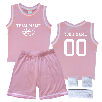 Personalized Sleeveless Basketball Jersey & Shorts Set for Toddlers- Personalized with Name and Number (Back) & Team Name (Front) Pink Yes Include Sweatband Set