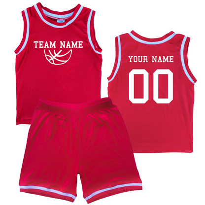 Personalized Sleeveless Basketball Jersey & Shorts Set for Toddlers- Personalized with Name and Number (Back) & Team Name (Front) Red No Sweatband Set