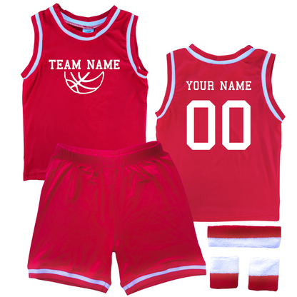 Personalized Sleeveless Basketball Jersey & Shorts Set for Toddlers- Personalized with Name and Number (Back) & Team Name (Front) Red Yes Include Sweatband Set