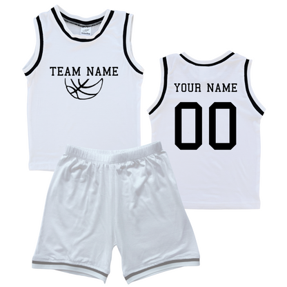 Personalized Sleeveless Basketball Jersey & Shorts Set for Toddlers- Personalized with Name and Number (Back) & Team Name (Front) White (Black Graphic) No Sweatband Set