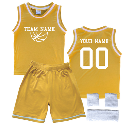 Personalized Sleeveless Basketball Jersey & Shorts Set for Toddlers- Personalized with Name and Number (Back) & Team Name (Front) Gold Yes Include Sweatband Set