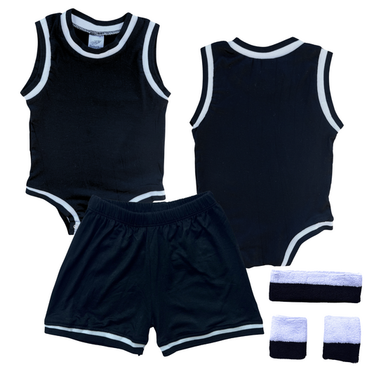 Blank Basketball Jersey Baby Bodysuit & Matching Shorts Black Yes Include Sweatband Set