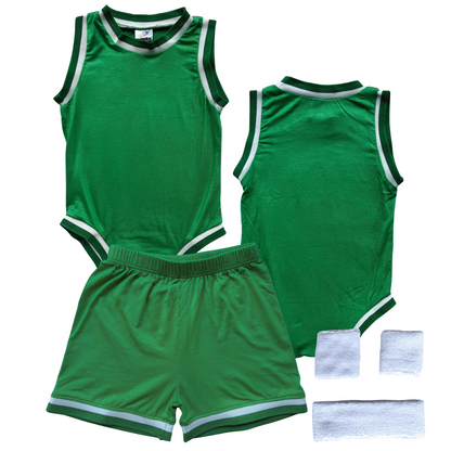 Blank Basketball Jersey Baby Bodysuit & Matching Shorts Green Yes Include Sweatband Set