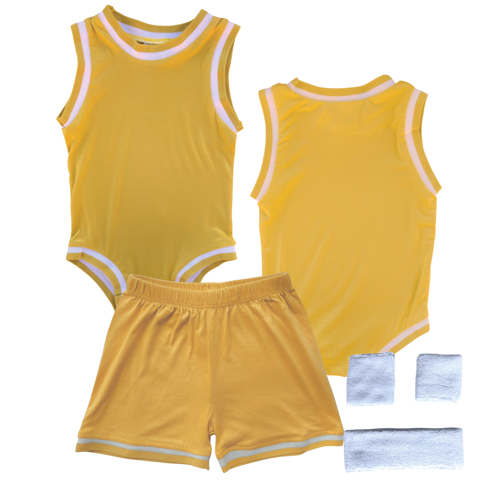Blank Basketball Jersey Baby Bodysuit & Matching Shorts Gold Yes Include Sweatband Set
