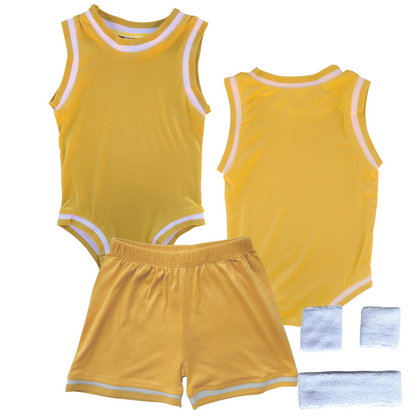 Blank Basketball Jersey Baby Bodysuit & Matching Shorts Gold Yes Include Sweatband Set