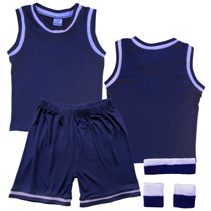 Blank Sleeveless Basketball Jersey & Shorts Set for Toddlers Navy