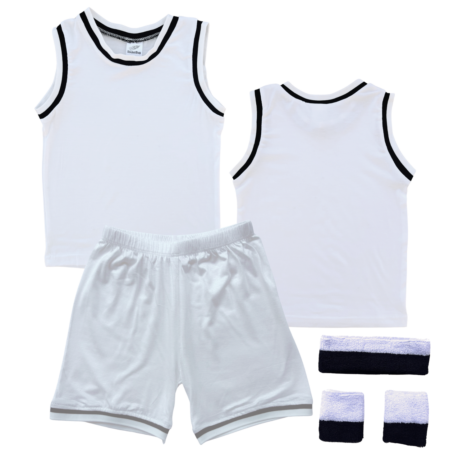 Blank Sleeveless Basketball Jersey & Shorts Set for Toddlers White (Black Graphic) Yes Include Sweatband Set